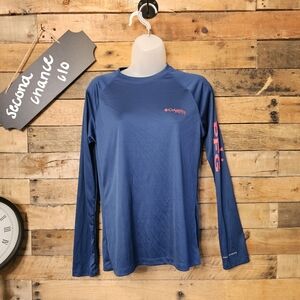 Columbia Men's PFG Omni-Shade Navy Long Sleeve Shirt Red Logo Size M